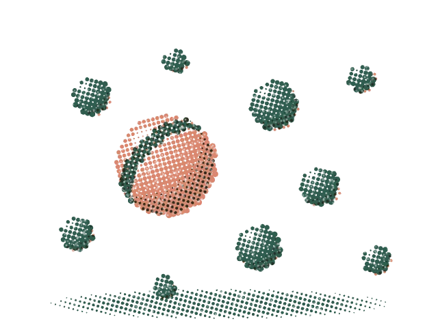 Illustratie van veel kleine HDL-deeltjes rond één LDL-deeltje